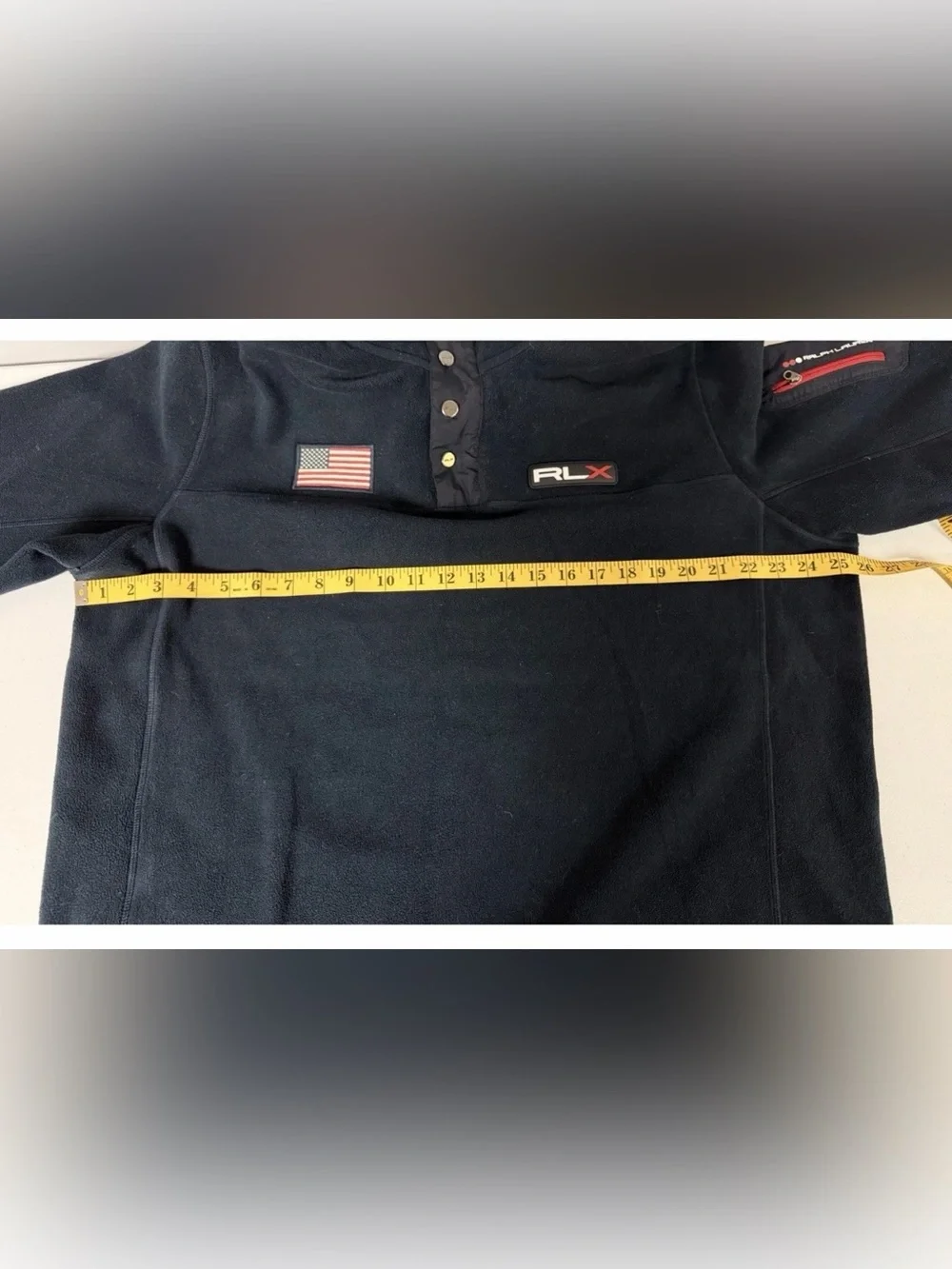 VTG Polo Ralph Lauren RLX Fleece Pullover Mens XXL Navy Blue USA Flag 1/4 Snap